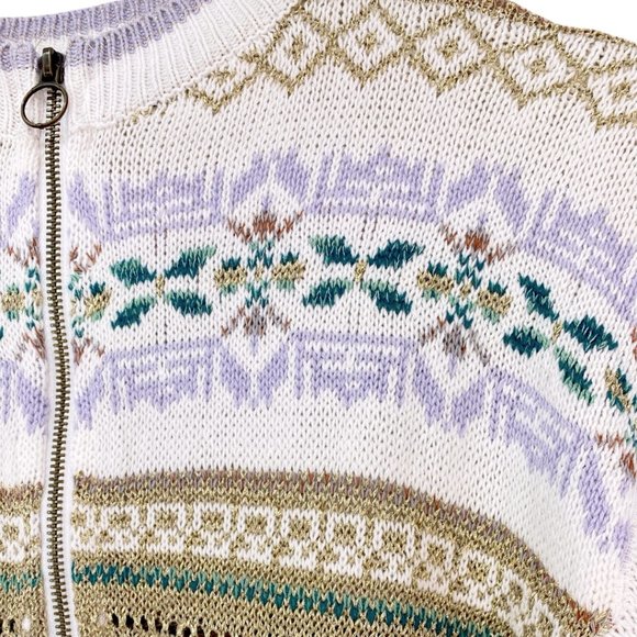 Free People Oversized Boho Babydoll Cozy Cottage Metallic Fair Isle Thermal - Picture 5 of 11